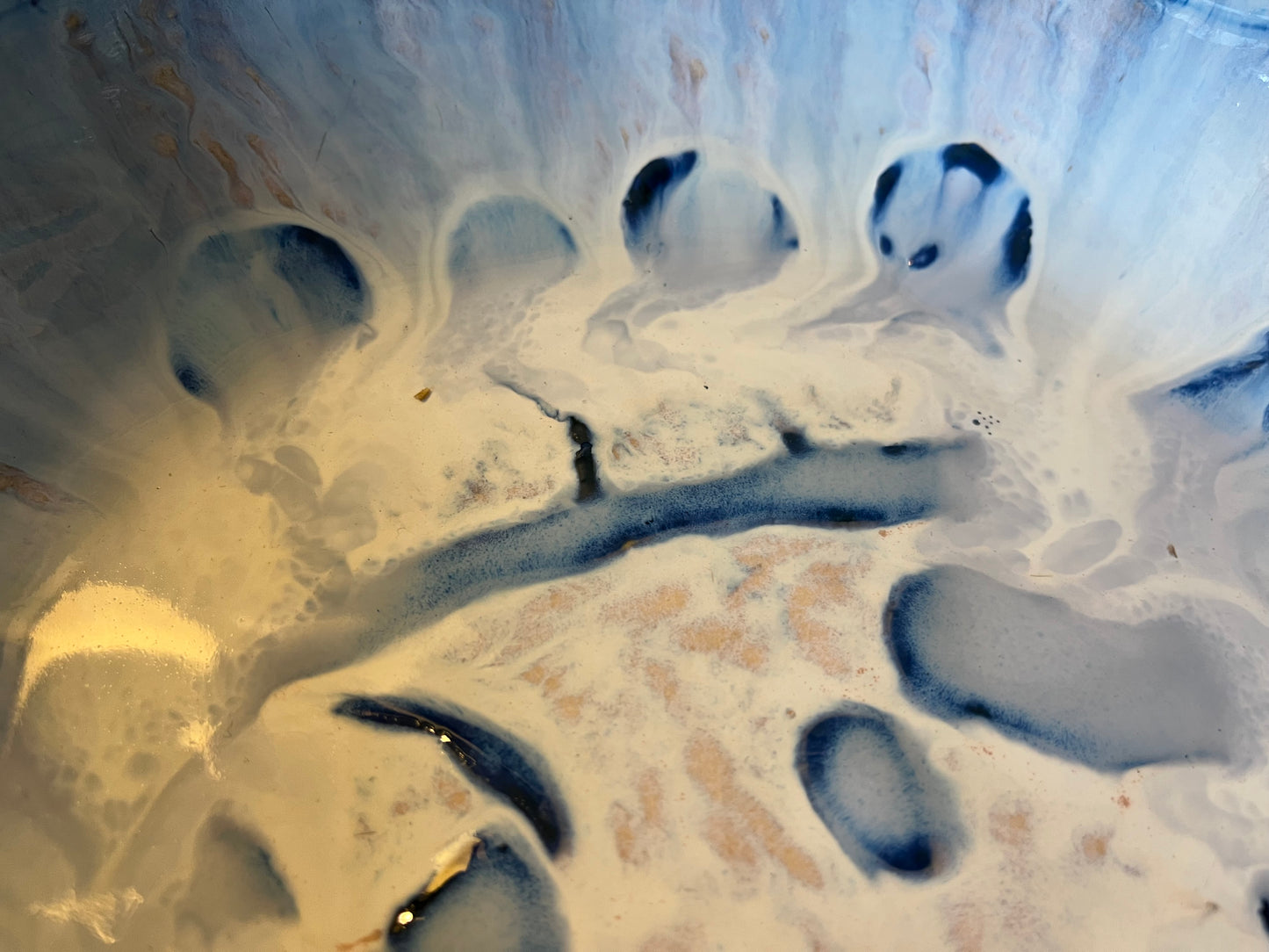 Extra large stoneware bowl - blue sgraffito with pearl white glaze