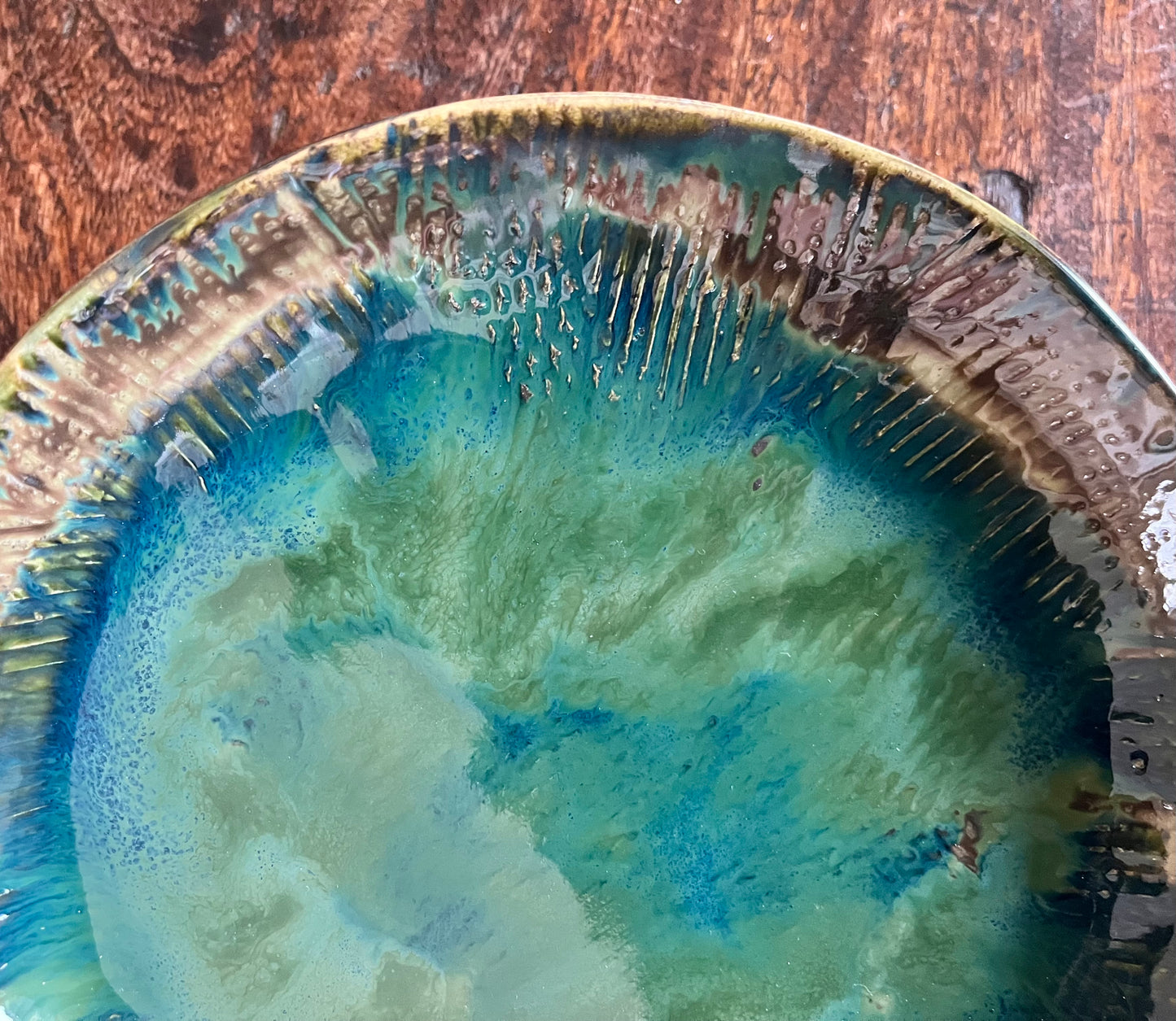 Textured stoneware set - greens and blues