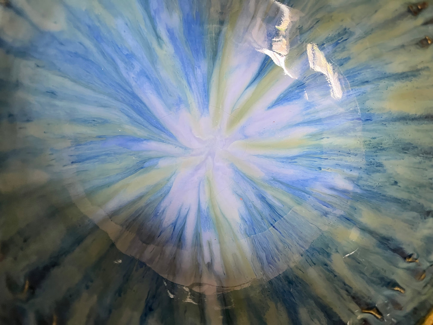 Large blues and greens flowing fingerprint bowl - deep