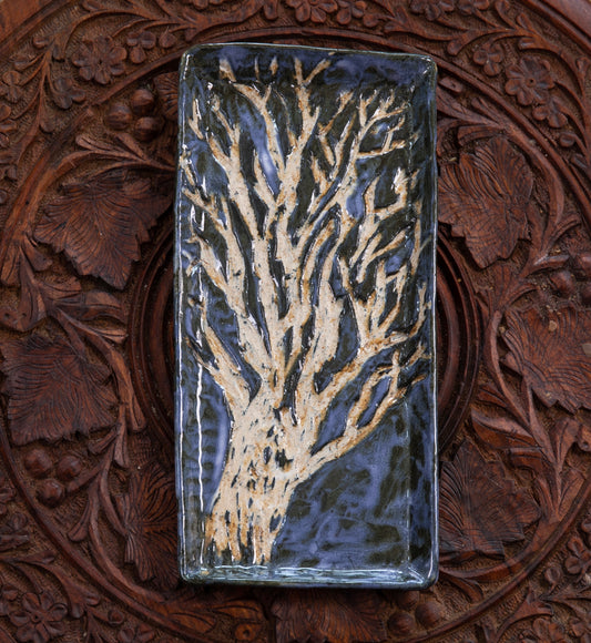 Sgraffito tree plate - rectangular