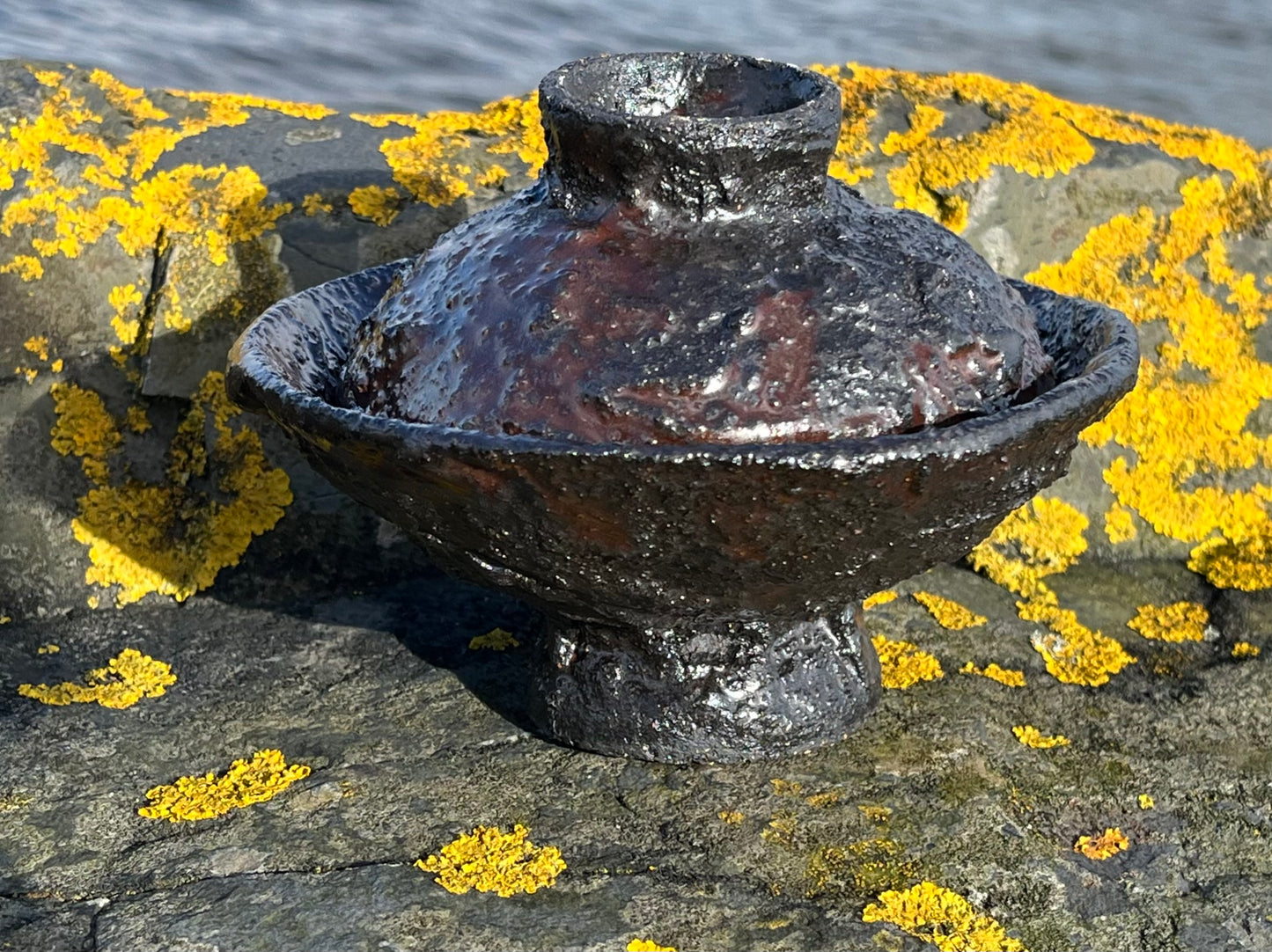 Ancient copper footed bowls - texture, set of 2