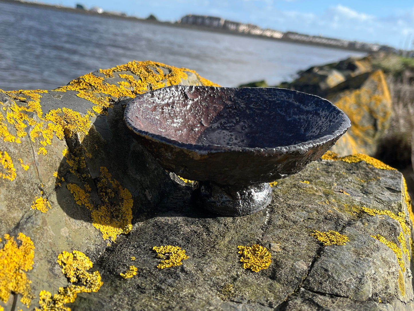 Ancient copper footed bowls - texture, set of 2