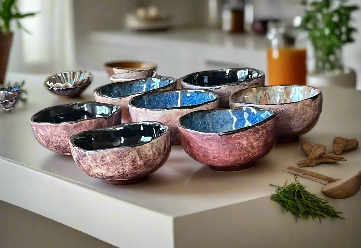 Layered reactive glaze bowls - small