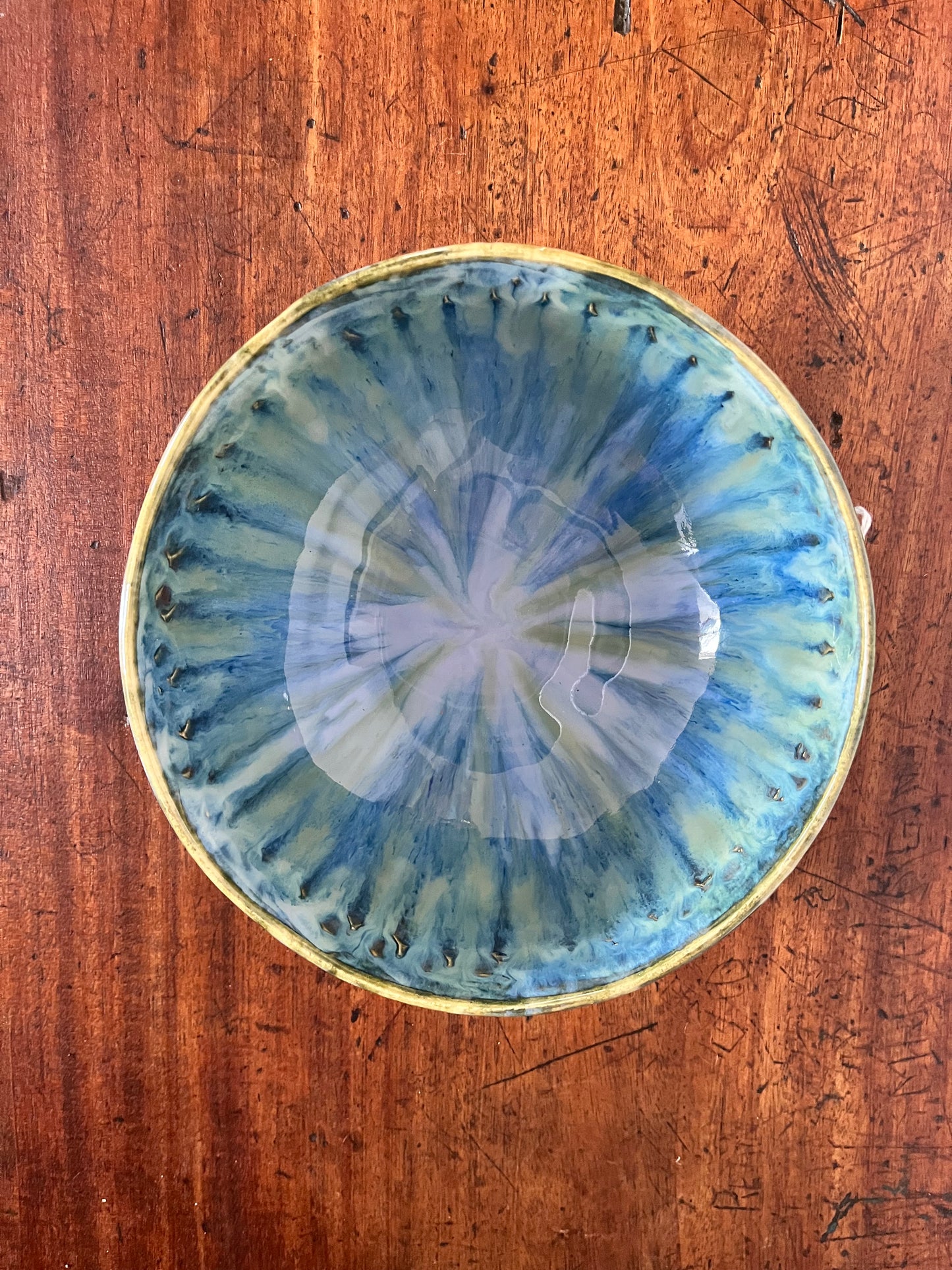 Large blues and greens flowing fingerprint bowl - deep