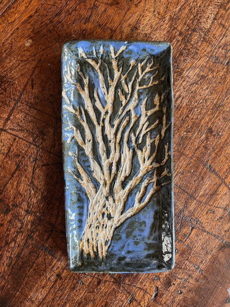 Sgraffito tree plate - rectangular